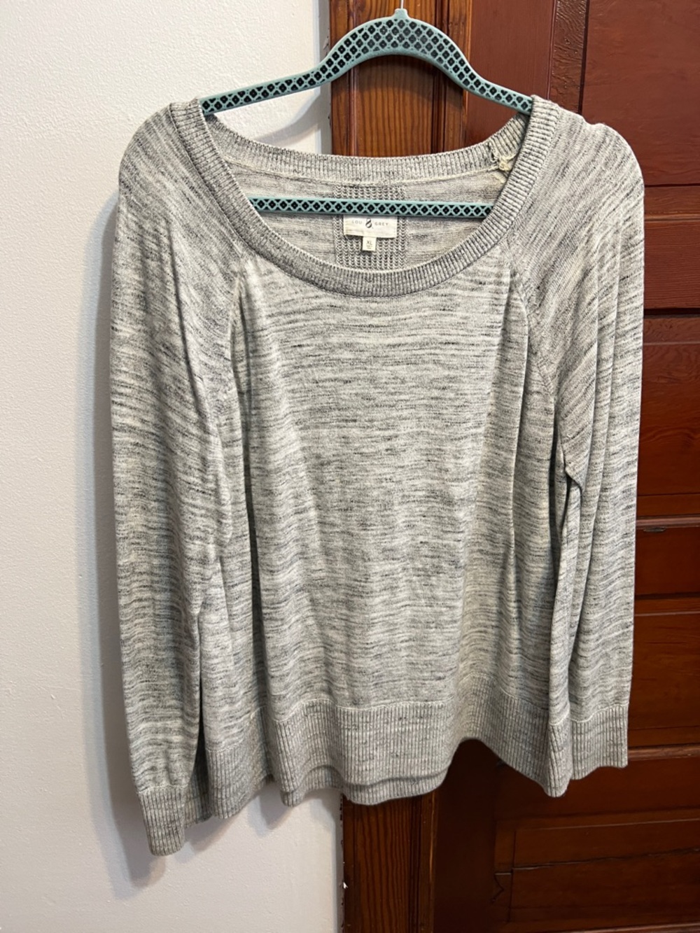LOFT Light Gray Marled Scoop Neck Pullover